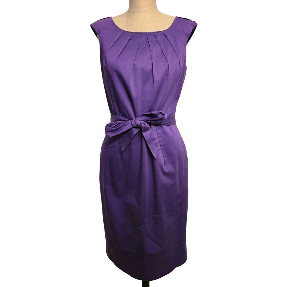 Calvin Klein Purple Dress Sheath Career‎ Party Pleated Belted Size 10P